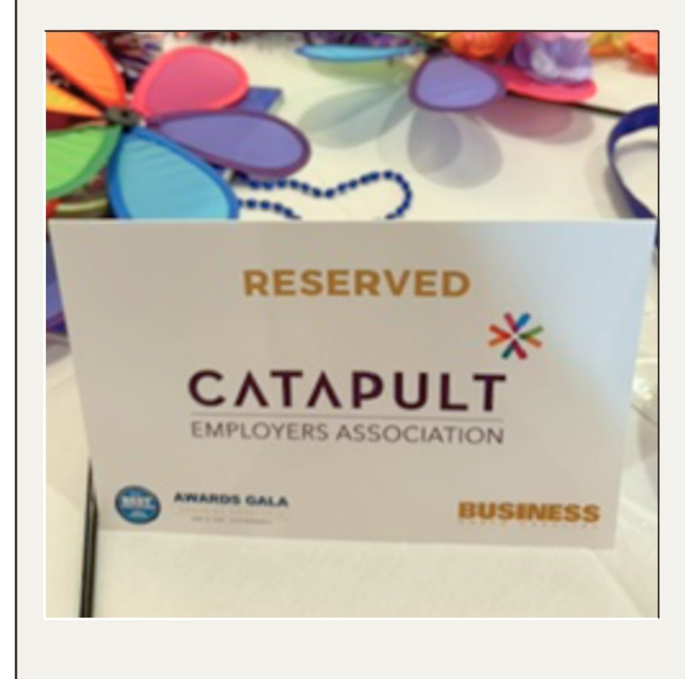 Reserved table place card reading Catapult Employers Association at the Business North Carolina 2026 Best Employers Awards Gala.