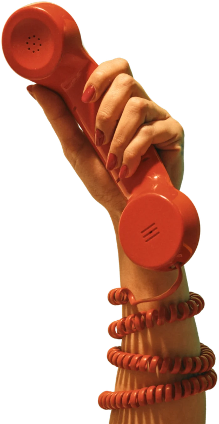 Career Development Month for Me 2 Hand holding up a red retro telephone handset