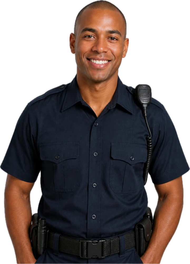 HR for Security Services Companies | Catapult HR 2 Smiling security officer in a navy uniform shirt with a shoulder radio